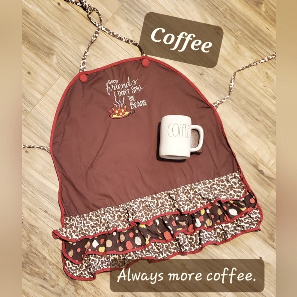 COFFEE inspired apron Brown with red trim One size